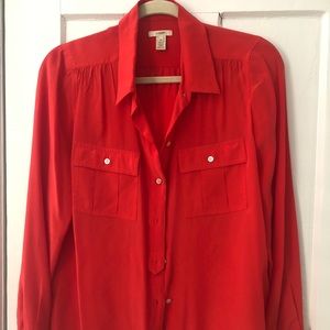 J. Crew red silk button down